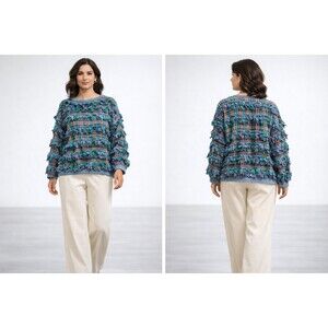 VTG Paula Sweet Sweatshirt Women's Muslin Mink Fringed Pullover Patchwork Medium